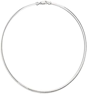 Savlano Sterling Silver Omega Chain Choker Necklace with Lobster Claw Clasp for Women and Girls, Italian Made, Gift Box Included