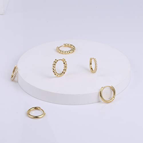 3 Pairs Small Huggie Hoop Earrings Set 14K Gold Hypoallergenic Lightweight Huggie Hoops Earrings for Women Girls