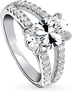 Oval Cut Cubic Zirconia 2.7 Carat Split Shank Engagement Ring in Sterling Silver for Women, Rhodium Plated Size 4-10 by BERRICLE