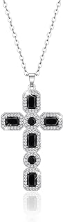 Glimmering Linawe Silver Cross Choker Necklace with Rolo Chain and Lobster Clasp, Embedded with Moissanite Crystal and Cubic Zirconia Rhinestone, Ideal Religious Gift