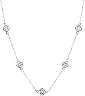 Sterling Silver Flower Love Knot Station Polished Chain Necklace