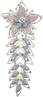 Kokoma Long Tassel Leaf Flower Brooch Pin for Women Girls Rhinestone CZ Blossom Floral Badge Corsage Pins for Cloth Dress Accessory