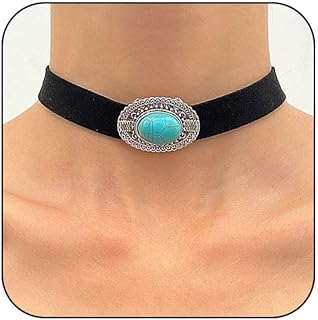 Turquoise Choker Necklace for Women Boho Velvet Turquoise Necklace Western Necklace Jewelry Gifts