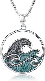 Wave Necklace 925 Sterling Silver Turquoise Ocean Wave Pendant Necklace for Women Girls Ocean Jewelry Gifts for Beach Lovers