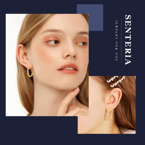 Senteria Sterling Silver Hoop Earrings for Women Heart Silver Hoops Earrings With Cubic Zirconia Small Medium Silver Hoop Earrings Hypoallergenic Silver Cubic Zirconia Hoop Earrings 30mm