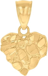 "Other-clasp-type" 10k Yellow Gold Love Heart Nugget Pendant, No Gemstone, Perfect Charm for Women with Unique Heart Design - USA Origin