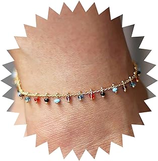 Andelaisi Boho Crystal Beads Anklets Rainbow Glass Bead Pendant Ankle Bracelet Vintage Multicolored Glass Bead Ankle Chain Bracelet Colorful Bead Ball Foot Chain Jewelry for Women and Girls