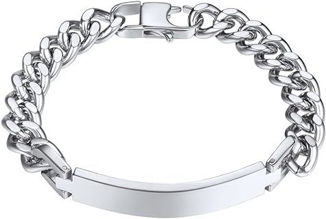 Personalized PROSTEEL Photo Bangle with Cuban Chain and Lobster Claw Clasp, Engraved Stainless Steel Bracelet for Men and Women, Unique Customizable Design