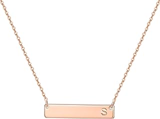 M MOOHAM Bar Initial Necklace for Women, 14K Gold Rose Gold Plated Stainless Steel Bar Necklace Personalized Engraved Name Horizontal Bar Necklace Jewelry Gifts for Women Teen Girls