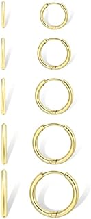 Dainty Small Gold Hoop Earrings for Women Set: 5 Pairs Lightweight 14K Gold Minimalist Huggie Hoop Earrings Cartilage Hoop Earring Helix Earring Tiny Gold Hoops for Women Men Girls 1.6MM Thickness Hypoallergenic Earring Sets for Multiple Piercing