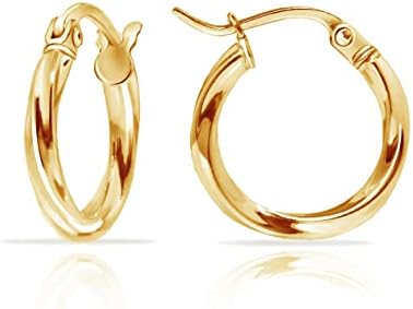 Hoops & Loops 925 Sterling Silver Twisted High Polished Click-Top Round Hoop Earrings for Women & Teen Girls, Silver, Yellow & Rose Gold Flashed Sterling Silver 15mm-60mm