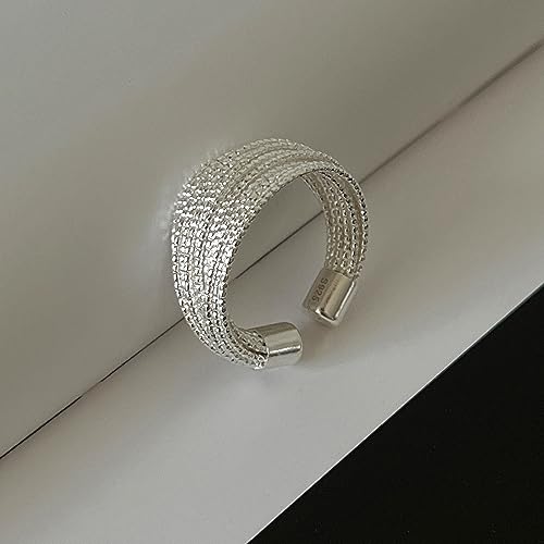 925 Sterling Silver Wide Band Ring Simple Handmade Hammered Chunky Statement Rings Adjustable Boho Thumb Ring for Women Men