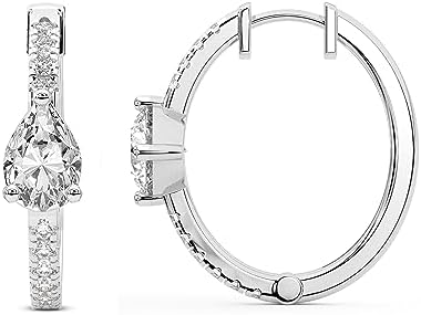 Diamond Hoop Earring | 1 Carat - 10 Carat IGI Certified Lab Grown Diamond | 14K Or 18K in White, Yellow Or Rose Gold | Moonlight Glow Elongated Hoop Lab Diamond Earrings | Prong Settings | FG-VS1-VS2 Quality | Friendly Diamonds