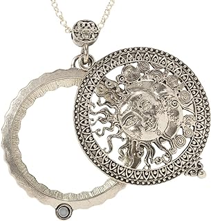 Sun and Moon 4X Magnifier Magnifying Glass Sliding Top Magnet Pendant Necklace (Silver Tone)