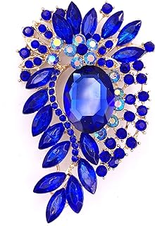 SELOVO Big Large Crystal Rhinestone Leaf Oval Statement Brooch Pin Jewelry Gold Tone