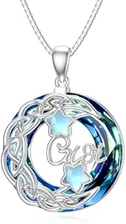 Moonstone Gigi Necklace Sterling Silver Crystal Celtic Moon Pendant Jewelry Birthday Mother's Day Gifts for Grandma Women