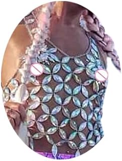 Aiosy Sparkly Rhinestone Body Chain Bra Silver Women Crystal Backless Chest Chains Bikini Halter Mesh Tops Layered Rave Outfits Jewelry Sexy Harness Body Accessories for Nightclub Festival Party Beach