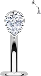 COCHARM 14G Cubic Zirconia Teardrop Belly Button Ring in Solid Titanium, Hypoallergenic Flat Back Navel Piercing Jewelry for Sensitive Skin