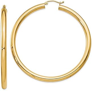 Large 14K Gold 4mm Thick Tube Hoop Earrings w/Click-Down Clasp, (4mm Tube)
