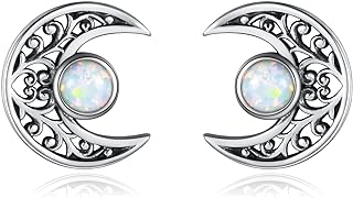 Opal Gem Sterling Silver Crescent Moon Stud Earrings with Push Back for Women and Girls - Enchanting Gift Jewelry