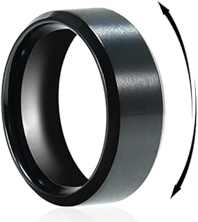 TGNEL Mens Black/Silver Spinner Wedding Ring Titanium Steel Rings 8mm, Brushed Stainless Steel Stress fidget Wedding Band for Anxiety Comfort fit