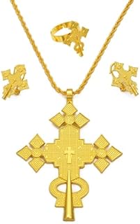 Ethiopian Eritrean Cross Jewelry, Ethiopian Jewelry for Women Set, Eritrean Jewelry Sets Necklaces Earrings Ring for Women Africa Ethnic Wedding Party Gifts