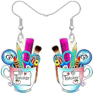 Stylish Acrylic Dangle Earrings with French Wire Back Finding and School Supply Design - Ideal Gifts for Teachers, Girls and Kids