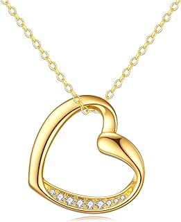 14K Yellow Gold Heart Pendant Necklace with Rolo Chain and Cubic Zirconia Detailing - Ideal Gift for Women