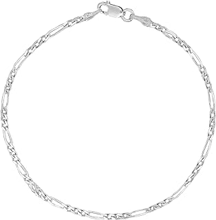 Ritastephens Sterling Silver or Gold Tone Italian 2.1mm Figaro Link Chain Anklet, Bracelet, or Necklace