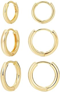 3 Pairs 14K Gold Plated Huggie Hoop Earrings for Women, Minimalist Gold Huggie Hoop Earrings, Simple 3 sizes Hoop Earrings for Women Men gift,gold silver rose gold and black