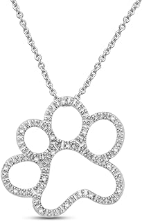 Jewelili 925 Sterling Silver Dog Paw Pendant Necklace with Diamond Accent and 18-Inch Rolo Chain
