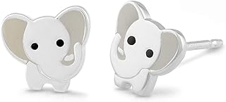 Boma Sterling Silver Baby Elephant Stud Earrings with Push Back Mechanism, Graceful Gray Resin Design - Originated from Thailand