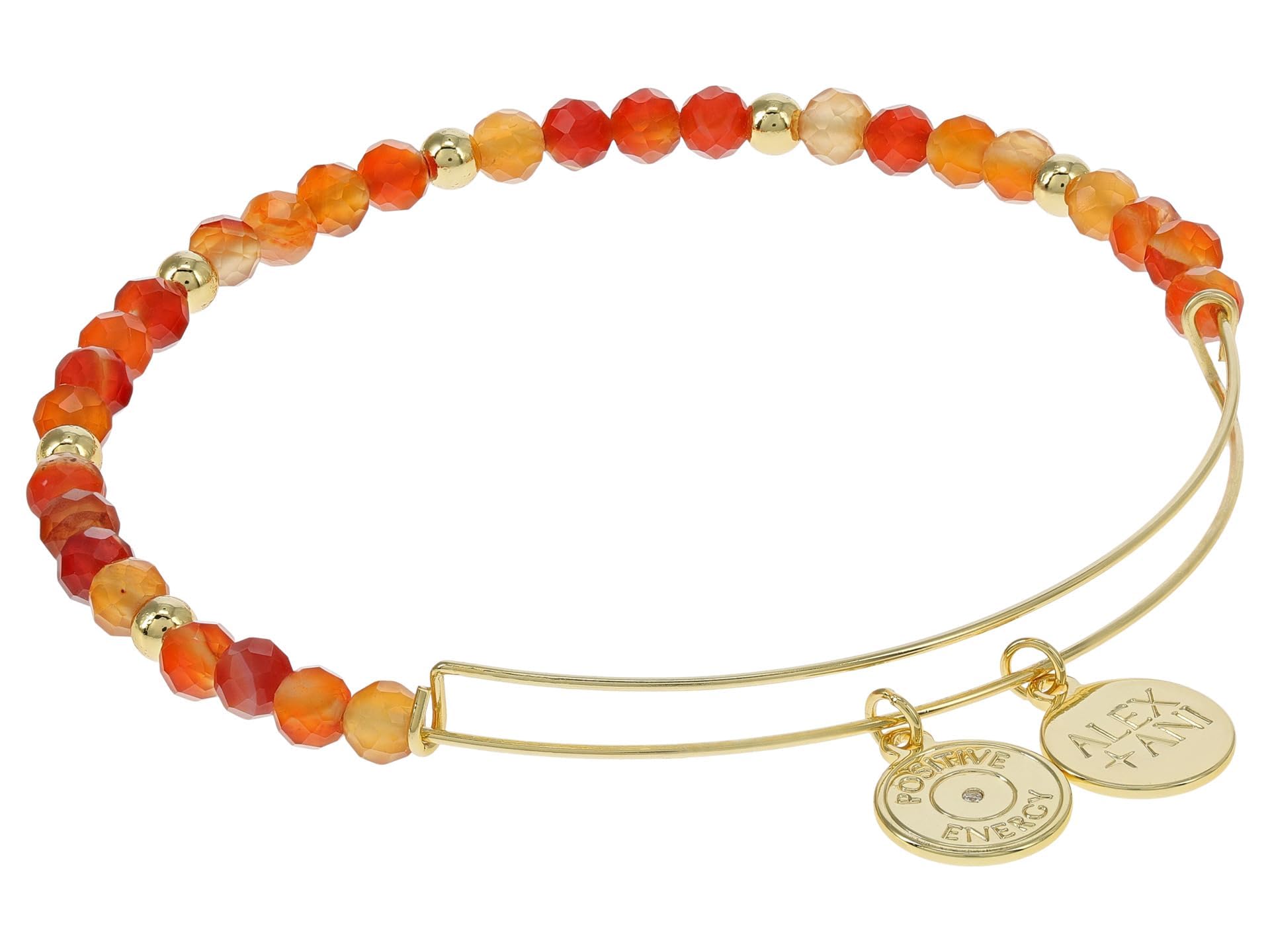 Alex and Ani AA772523SG,Carnelian Beaded Expandable Bangle Bracelet,Shiny Gold,Orange, Bracelets