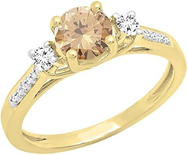 Dazzlingrock Collection 14K Yellow Gold; 5MM Amethyst and Diamond, 3-Stone Engagement Ring with White Sapphire Accents for Ladies