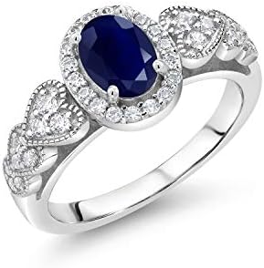 Gem Stone King 925 Sterling Silver Blue Sapphire Engagement Ring For Women (1.43 Cttw, Oval 7X5MM, Gemstone Birthstone Available in size 5, 6, 7, 8, 9)