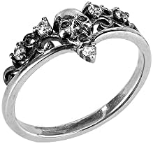 AILIN Custom Vintage Dainty Gothic Skull Rings For Women 925 Sterling Silver/Brass Personalized Birthstone Rings For Halloween Biker Engagement Ring For Her