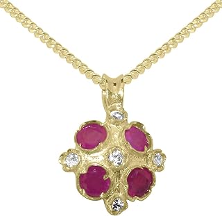 Spring Ring Clasp, 10k Yellow Gold, Natural Diamond & Ruby, Women's Vintage Pendant Necklace with Link Chain, Ideal for Gifting, Sophisticated Design - Choice of Chain Lengths by LBG