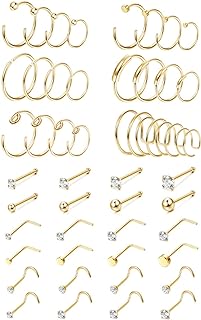 FINREZIO Versatile 48-Piece Nose Ring Collection in Surgical Stainless Steel with 1.5mm-3mm Studs & 6-12mm Hoops - Body Piercing Jewelry for Nose, Lip, Cartilage, and More