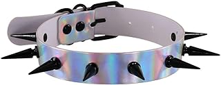 Multicolor Holographic Hologram PU Black-Tone Spikes Rivets Spiked Punk Rock Gothic Collar Choker Necklace