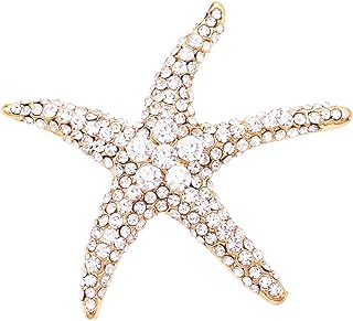 Locking Clasp Starfish Brooch with Crystal Gems for Women - Gold Tone, Alloy - Mermaid Chic Design by Rosemarie & Jubalee
