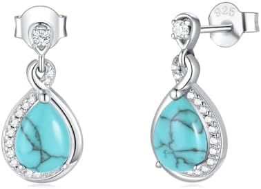 FANCIME Turquoise Earrings Sterling Silver Infinity Stud Dangle Earrings with Created Teardrop Turquoise,Fine Turquoise Jewelry for Women