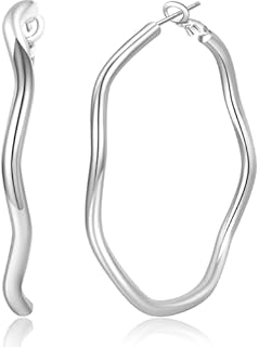 PABBEU Silver Hoop Earrings Hypoallergenic 925 Sterling Silver Hoop Earrings Wave Design Large Silver Earrings Hoops Lightweight Big Silver Earrings for Women Girls 40/50/60mm