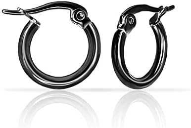Women and Teen Girls Black Rhodium Flashed 925 Sterling Silver Hoop Earrings with Post With Snap Down Back Finding, High Polished Round Shape, 15mm-45mm Length