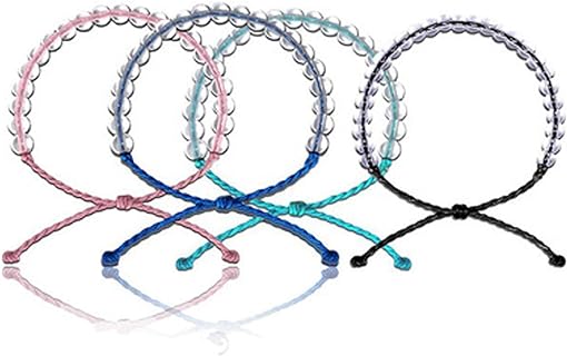4Pcs Boho Adjustable String Braided Bracelets Handmade Weaving Rope Clear Crystal Seed Beaded Ocean Bracelet for Women Men Unisex Healing Power Jewelry