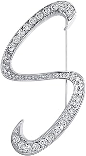 A-Z 26 Letters Pins Brooches Silver Plated Metal Broaches Pins-Clear Crystal Initial Breastpin