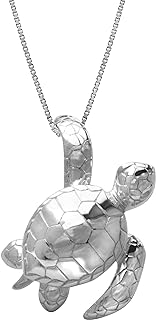 Spring Clasp Sterling Silver Turtle Pendant Necklace, 0.8mm Adjustable Box Chain, Elegant Sea Life Jewelry for Women, Polished Design, USA Made