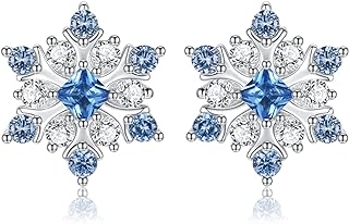 Cubic Zirconia Snowflake Stud Earrings in S925 Silver with Push Back for Women, Winter/Christmas Design