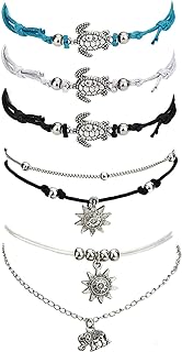 Suyi Beach Turtle Anklet Boho Handmade Adjustable Anklet Layered Rope Anklet Foot Chain for Women