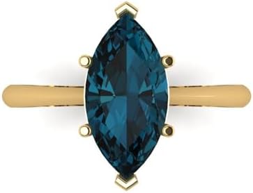 2.5 ct Marquise Cut Natural London Blue Topaz 18K Yellow Gold Solitaire Wedding Engagement Bridal Promise Ring