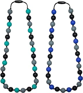 Choneer Round Silicone Sensory Chew Necklace for Kids and Teens with Autism, ADHD, SPD - 2Pcs Chewable Teething Bead Necklace for Anxiety and Stress Reduction